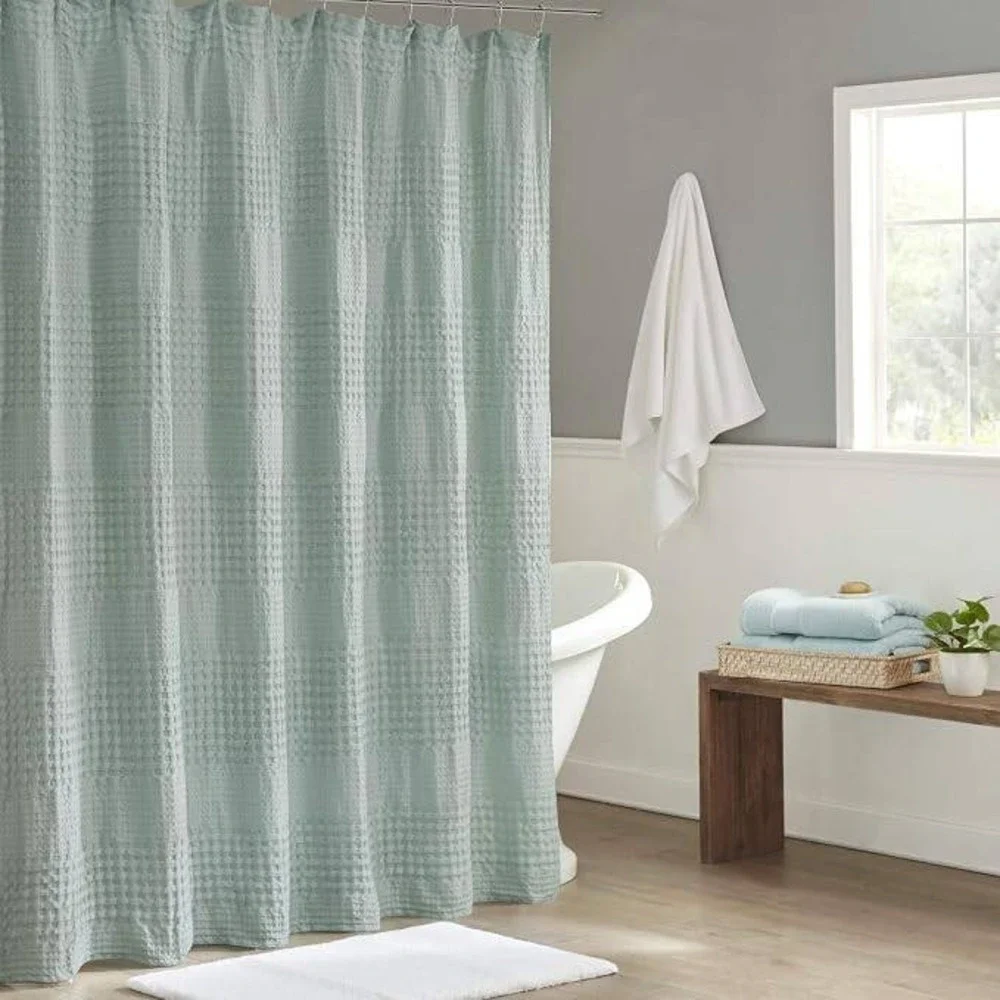 Madison Park Arlo Seafoam Green 100% Cotton Shower Curtain 72x72